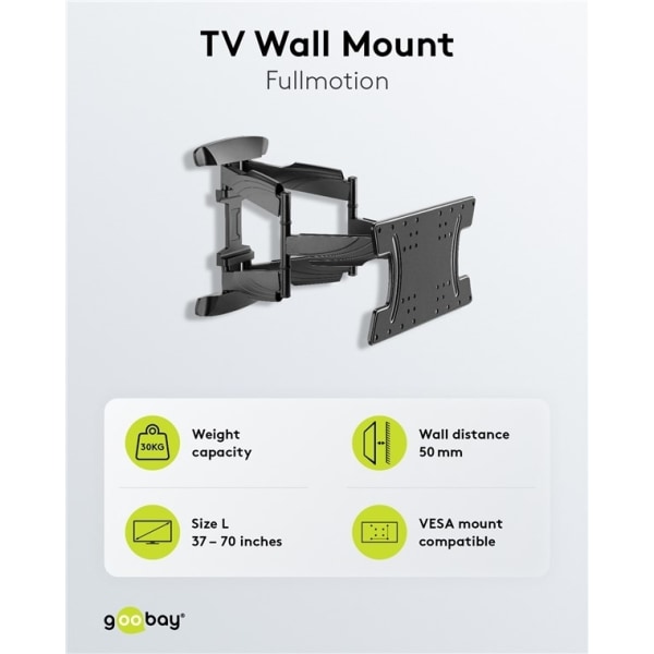 Goobay TV-väggfäste OLED FULLMOTION (L) speciellt för OLED-TV-apparater från 37 till 70 tum (94-178 cm), helt rörliga (vridbart och lutat) upp till 30