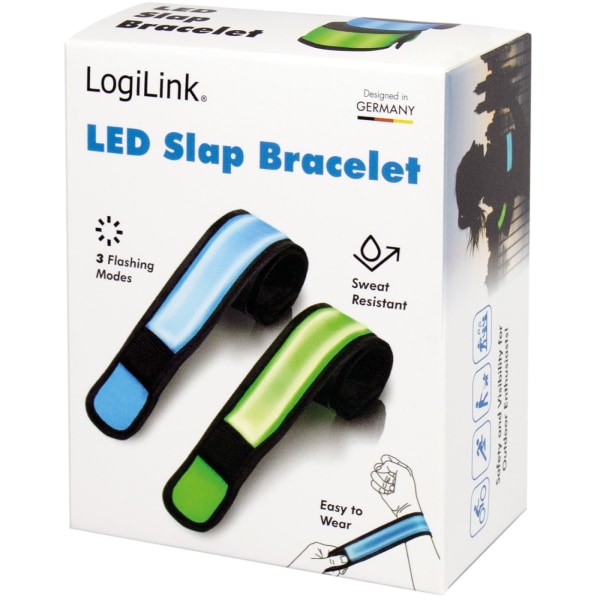 LogiLink LED-reflexband Slap-wrap 2-pack Blå + Grön