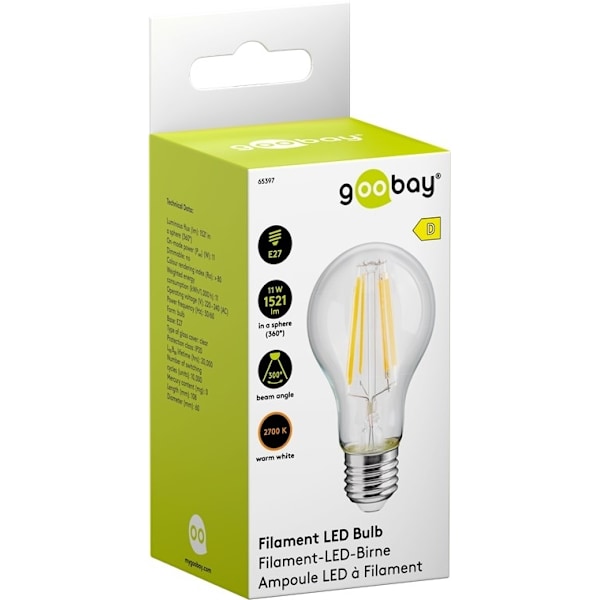 Goobay LED-lampa med glödtråd, 11 W sockel E27, varmvit, ej dimbar