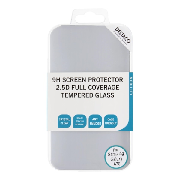 DELTACO screen protector, Galaxy A70, 2.5D full coverage glass Transparent