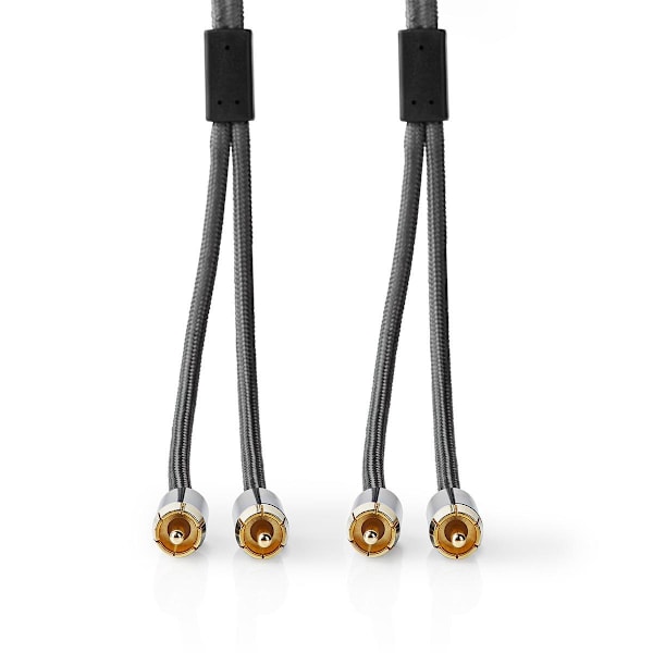 Nedis Stereoäänikaapeli | 2x RCA uros | 2x RCA uros | Kullattu | 2.00 m | Pyöreä | Gun Metal Harmaa / Harmaa | Laatikko kannella ja ikkunalla
