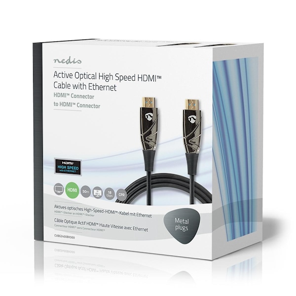 Nedis Aktiivinen Optinen High Speed HDMI-kaapeli, jossa Ethernet | HDMI™ liitin | HDMI™ liitin | 4K@60Hz | 18 Gbps | 50.0 m | Pyöreä | PVC | Musta | P