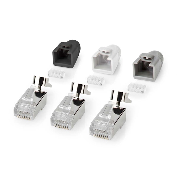 Nedis RJ45-stik | RJ45 Pass Through | Fast/strenget FTP CAT7 | Lige | Guldplateret | 10 stk. | PVC | Grå / Hvid / Sort | Box
