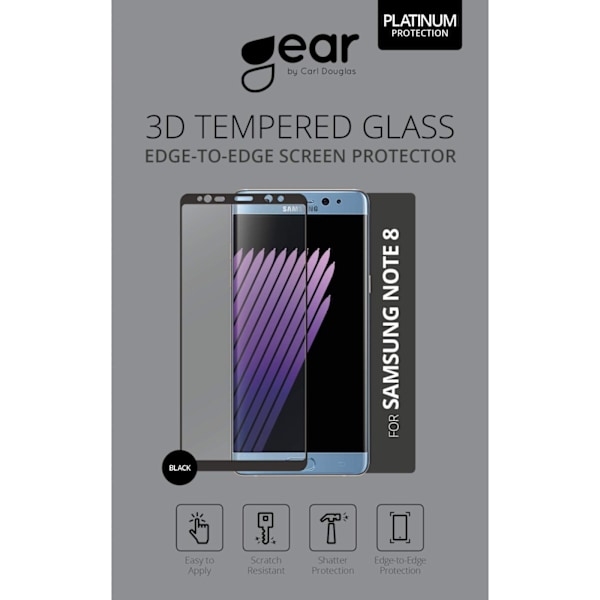 GEAR Hærdet Glas 3D Full Cover Sort Samsung Note 8 Transparent