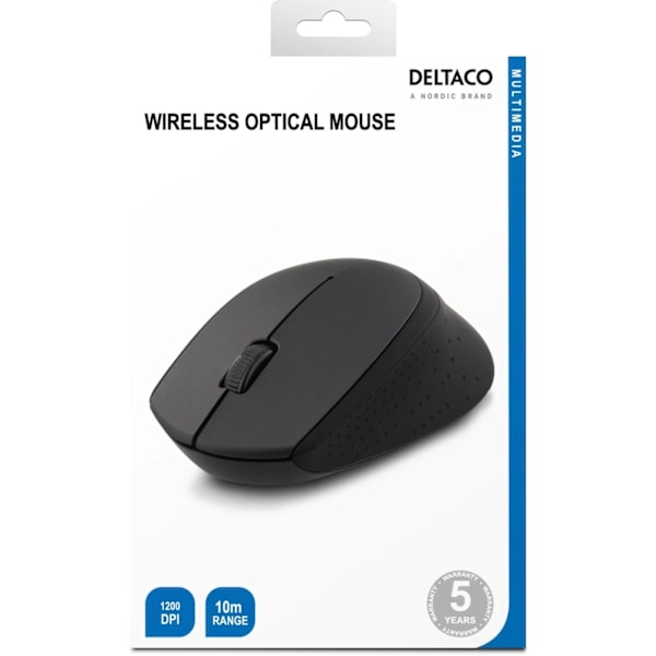DELTACO trådløs optisk mus 2,4 GHz, 3 knapper med scroll, 1.200 DPI, U