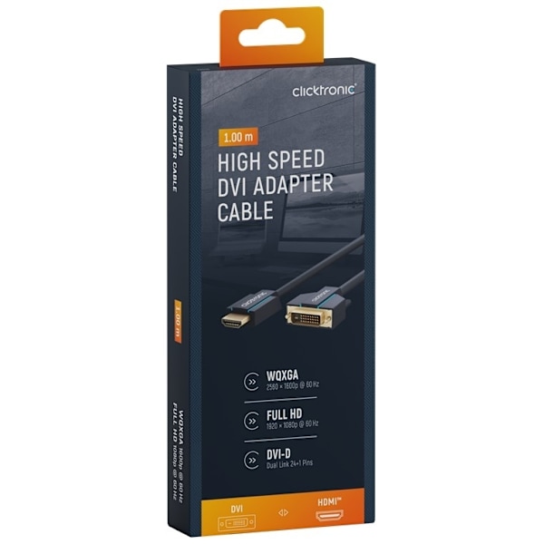 ClickTronic Adapterkabel från DVI till HDMI™ Premiumkabel | 1x DVI-D-kontakt  1x HDMI™-kontakt | 1,0 m | WQXGA @ 60 Hz