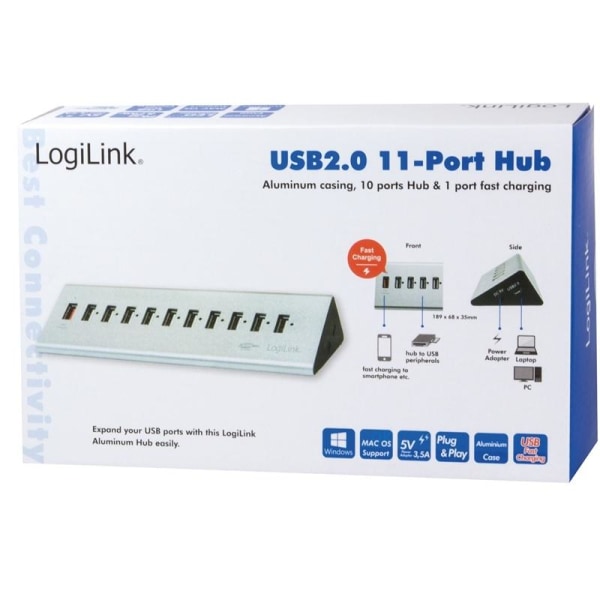 LogiLink USB 2.0-hub 10+1 fast charge