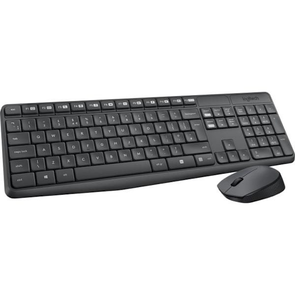 Logitech trådlöst tangentbord och mus MK235 Harmaa