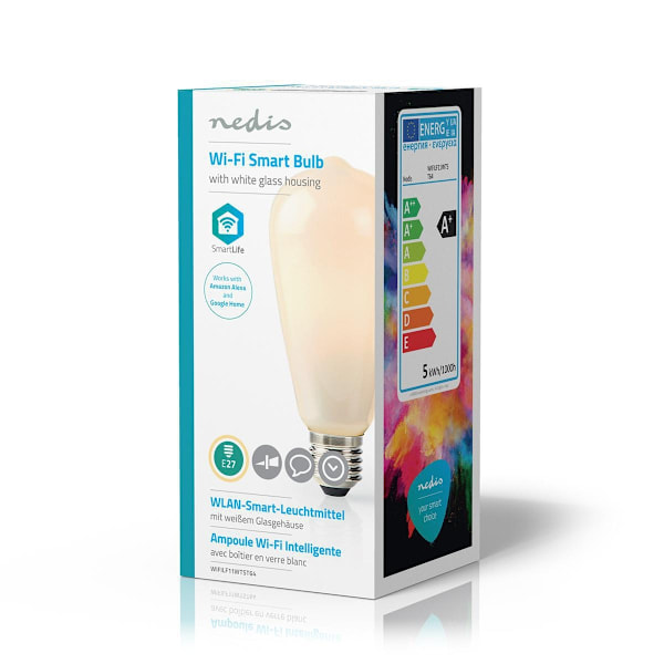 Nedis SmartLife LED Glødepære | Wi-Fi | E27 | 500 lm | 5 W | Varm Hvid | 2700 K | Glas | Android™ / IOS | ST64 | 1 stk