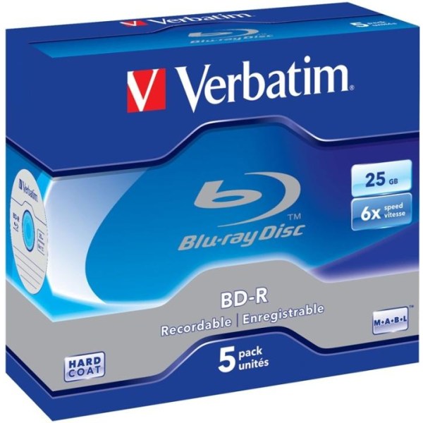 Verbatim BD-R, 6x, 25GB/200min, 5-pack, jewel case, Hard Coat, M
