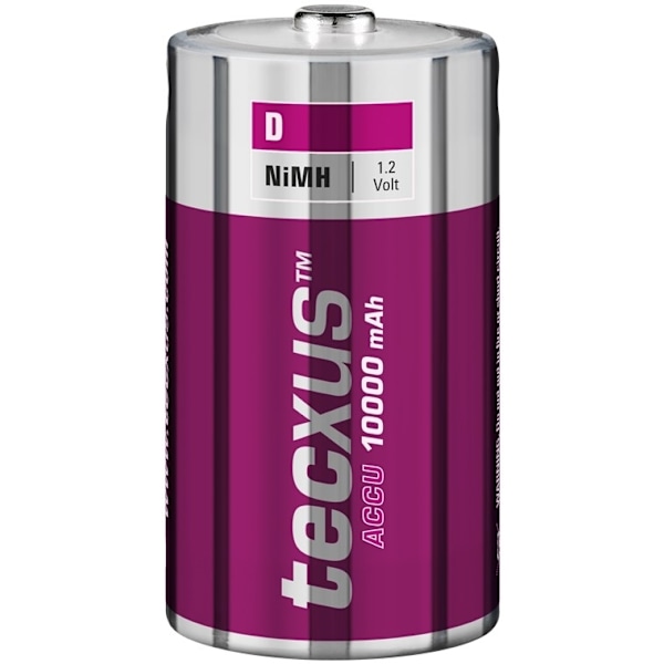 tecxus D (Mono)/HR20 genopladeligt batteri - 10000 mAh, 10 stk. i æske Nikkel-metalhydrid batteri (NiMH), 1,2 V