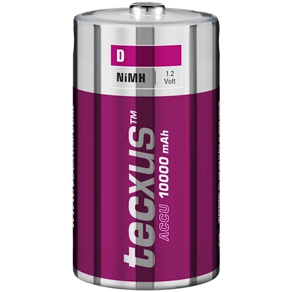 tecxus D (Mono)/HR20 laddningsbart batteri - 10000 mAh, 10 st. i box Nickel-metallhydrid batteri (NiMH), 1,2 V