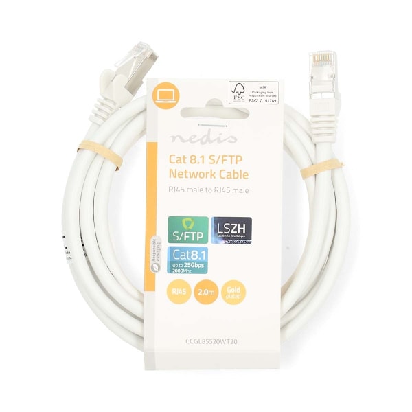 Nedis Cat 8.1 nätverkskabel | S/FTP | RJ45 hane | RJ45 hane | 2.00 m | Rund | LSZH | Vit | Label