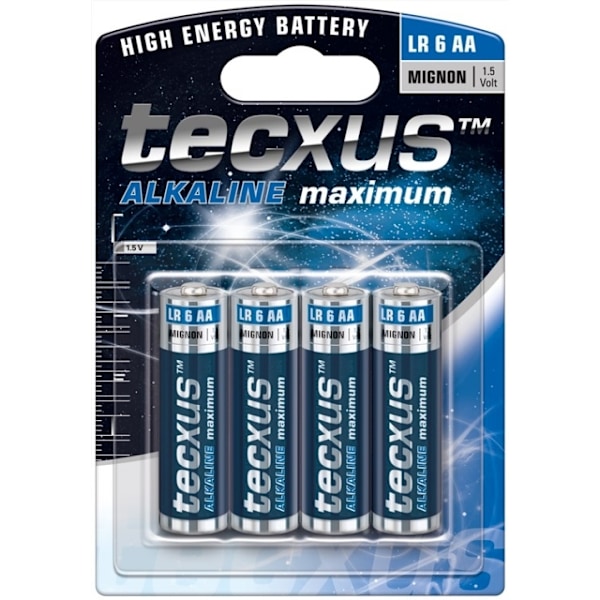 tecxus LR6/AA (Mignon) batteri, 4 st. blister alkaliskt manganbatteri, 1,5 V