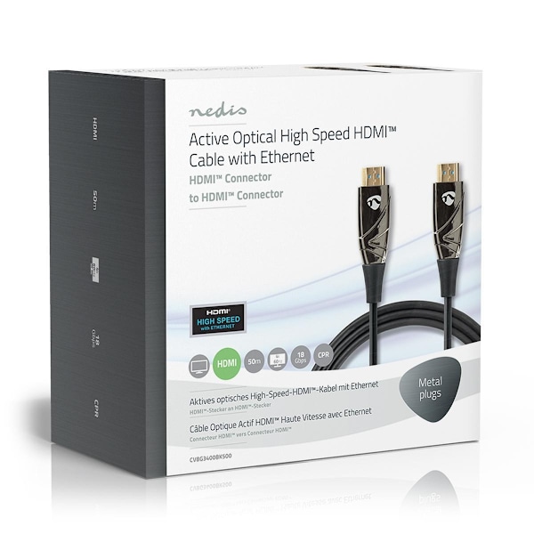 Nedis Aktiivinen Optinen High Speed HDMI-kaapeli, jossa Ethernet | HDMI™ liitin | HDMI™ liitin | 4K@60Hz | 18 Gbps | 50.0 m | Pyöreä | PVC | Musta | P