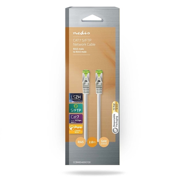 Nedis CAT7 netværkskabel | S/FTP | RJ45 Han | RJ45 Han | 2.00 m | Snagless | Runde | LSZH | Grå | Box