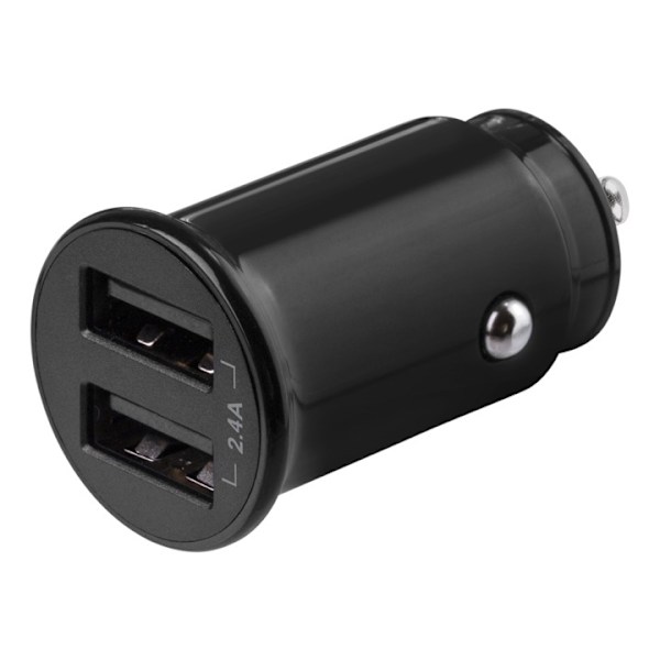DELTACO 12/24 V USB-billader, dobbelte USB-A porte, 2,4 A, 12 W Sort