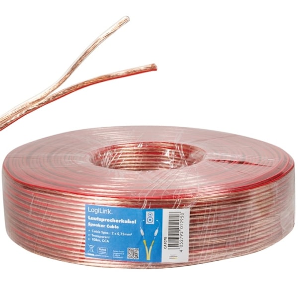 LogiLink Högtalarkabel 2x0,75 mm² 100m Transparent