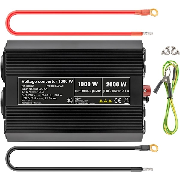 Goobay Spänningsomvandlare DC/AC (12 V - 230 V/1000 W) omvandlar 12 V DC till 230 V AC