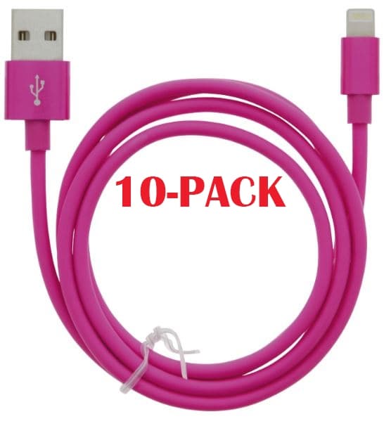 10-PACK kaapeli USB-A - Lightning 2.4A, 1m, vaaleanpunainen