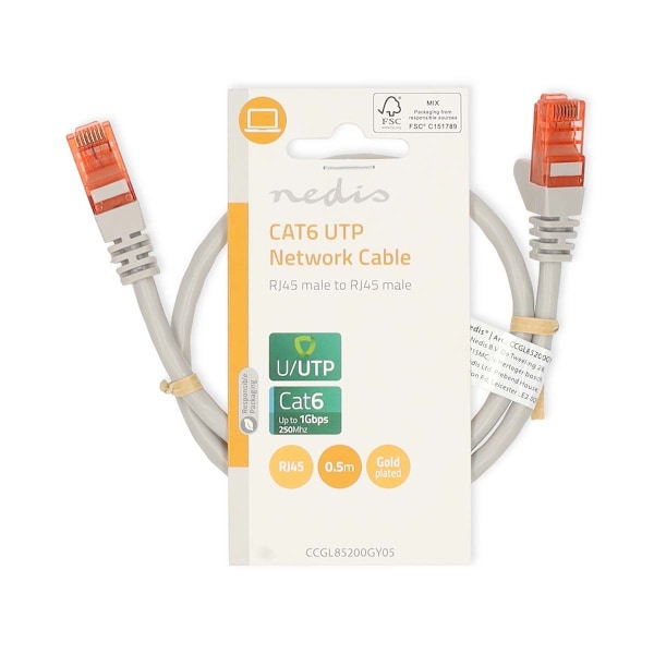Nedis CAT6 Nätverkskabel | RJ45 hane | RJ45 hane | U/UTP | 0.50 m | Rund | PVC | Grå | Label