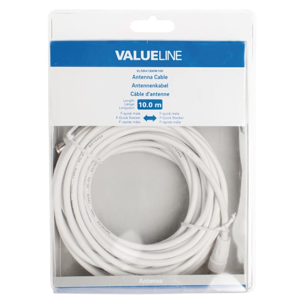Valueline Antennkabel F-Hane, Snabbkoppling - F-Hane, Snabbkoppling 10.0 m Vit
