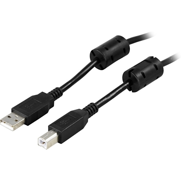 DELTACO USB 2.0 kabel Typ A hane - Typ B hane 5m, ferritkärnor, svart