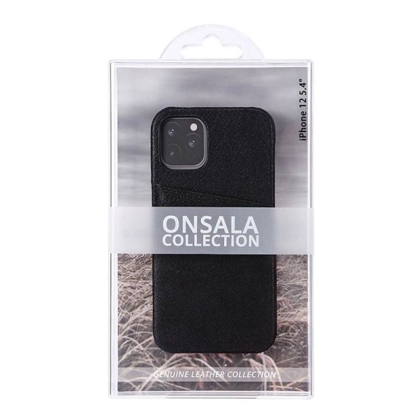 Onsala Collection Mobilskal Læder Sort Iphone 12 Mini Med Kortf Svart