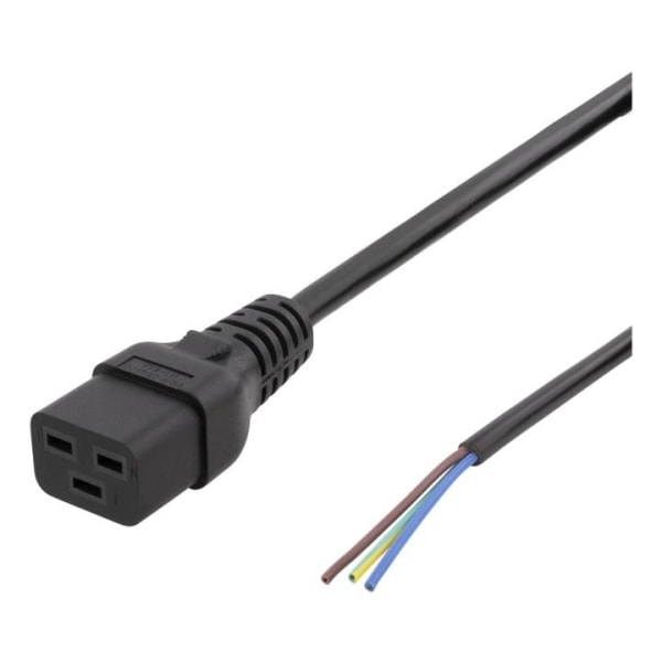 DELTACO C19 to open ended power cord, 2m, IEC C19, 10A, black