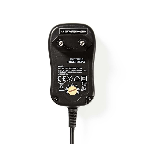 Nedis AC Yleisvirtalähde | 12 W | 3 - 12 V DC | 1.80 m | 2.0 A | 6 plug(s) | Musta