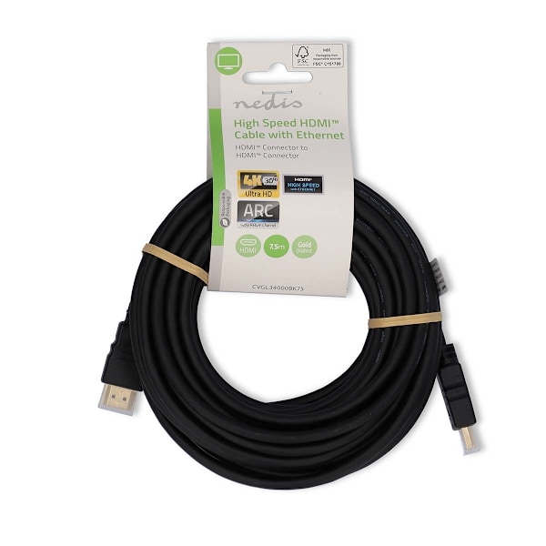 Nedis High Speed ​​HDMI ™ Kaapeli Ethernet | HDMI™ liitin | HDMI™ liitin | 4K@30Hz | ARC | 10.2 Gbps | 7.50 m | Pyöreä | PVC | Musta | Label