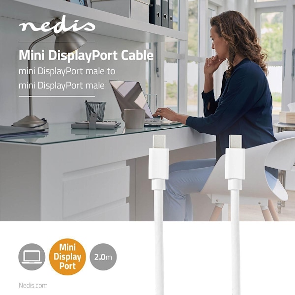 Nedis Mini DisplayPort kabel | DisplayPort 1.4 | Mini DisplayPort han | Mini DisplayPort han | 48 Gbps | Nikkelplateret | 2.00 m | Runde | PVC | Hvid