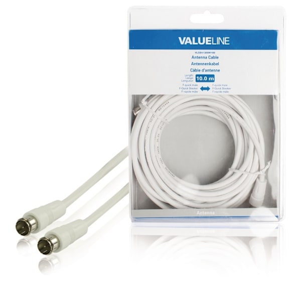 Valueline Antennkabel F-Hane, Snabbkoppling - F-Hane, Snabbkoppling 10.0 m Vit