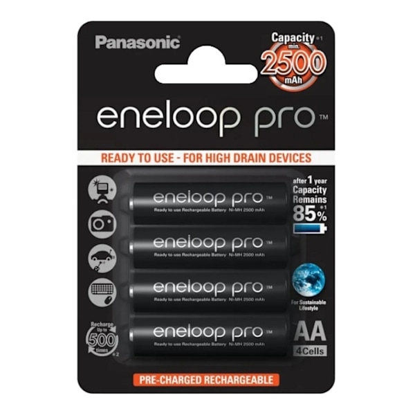 Eneloop Pro Batterier 4xAA 2450mAh BK-3HCDE/4BE
