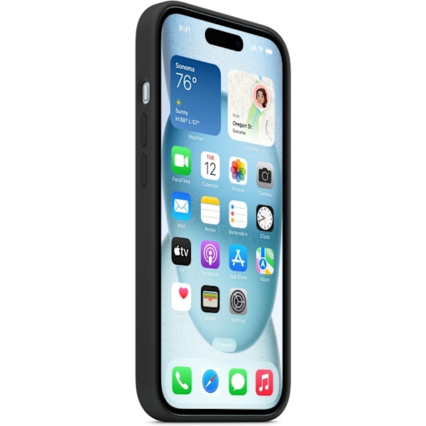Apple iPhone 15 silikonikuori MagSafella, musta Svart