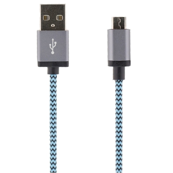 Streetz USB-kabel, Tygklädd, Typ A ha - Typ Micro B, 1m, blå (MICRO-117)