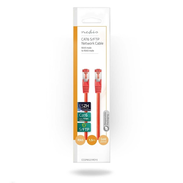 Nedis CAT6 Verkkokaapeli | RJ45 uros | RJ45 uros | S/FTP | 1.50 m | Pyöreä | LSZH | Punainen | Kirjekuori