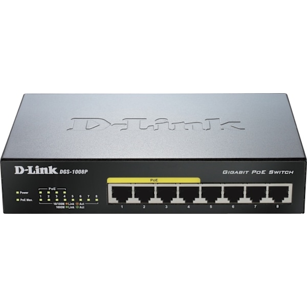 D-Link DGS 1008P Switch 8-porte Gigabit  PoE Sort