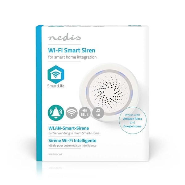 Nedis SmartLife Sireeni | Wi-Fi | Verkkovirtakäyttöinen | 8 ääntä | 85 dB | Android™ / IOS | Valkoinen