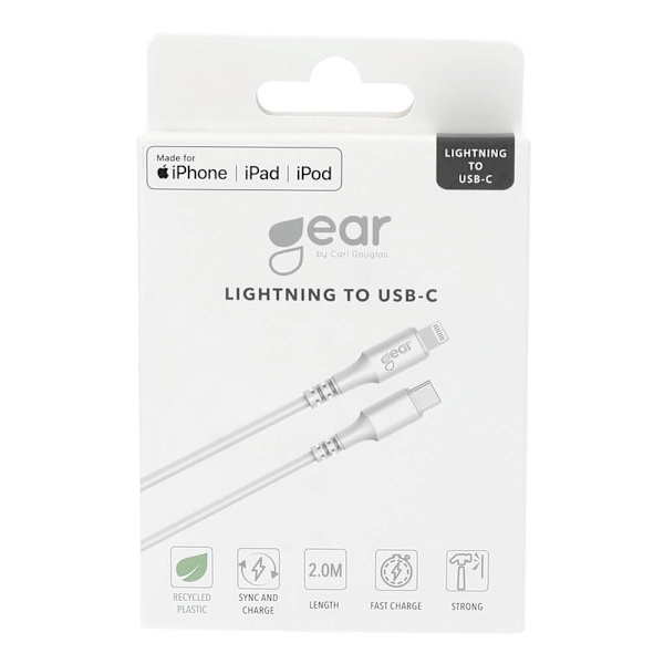 GEAR Ladekabel USB-C til Lightning 2m Hvid MFI C94