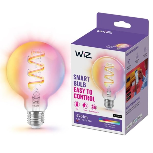 WiZ WiFi Smart LED E27 G95 40W Filament Färg + Varm-kallvit 470l