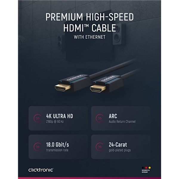 ClickTronic Premium HDMI™-huippunopeuskaapeli Ethernet-liitännällä