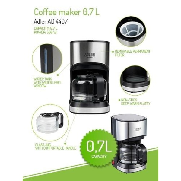 Adler kaffemaskine, 0,7 l