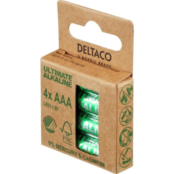 DELTACO Ultimate Alkaline AAA-batteri, 4-pack