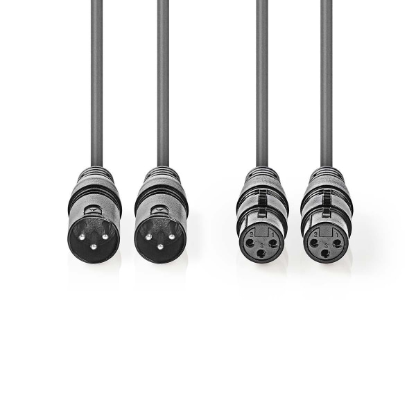 Nedis Balansoitu Audiojohto | 2x XLR 3-Pin uros | 2x XLR 3-Pin naaras | Niklattu | 0.50 m | Pyöreä | PVC | Tummanharmaa | Pahvikotelo