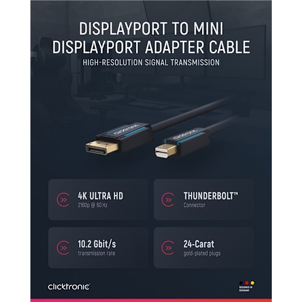 ClickTronic Adapterkabel för DisplayPortâ„¢ till mini DisplayPortâ„¢ premiumkabel | DisplayPortâ„¢-kontakt  mini DisplayPortâ„¢-kontakt | 1,0 m | UHD