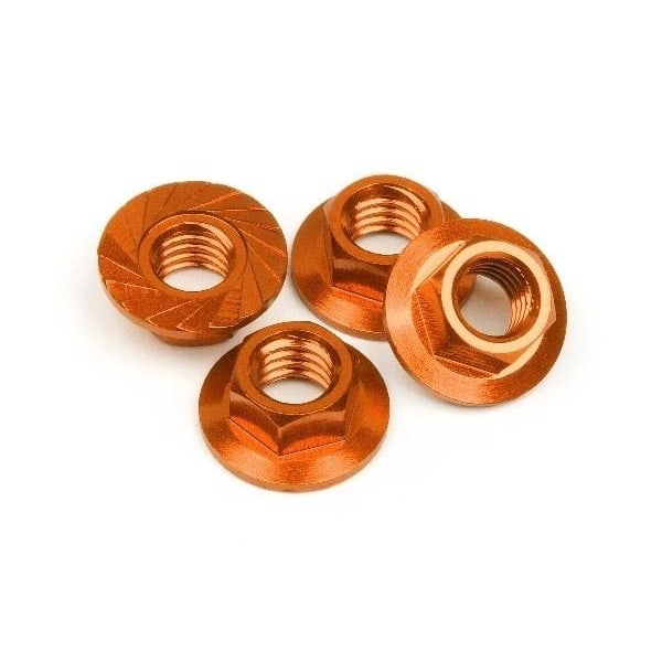 HPI Serrated Flange Nut M4 (Orange/4Pcs)