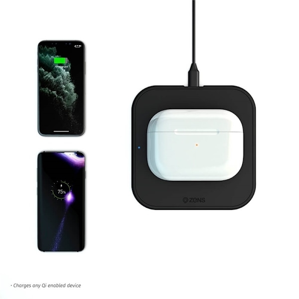 ZENS Essential Single Lader Qi 10W Sort 5mm Slim (Apple + Samsung QC)