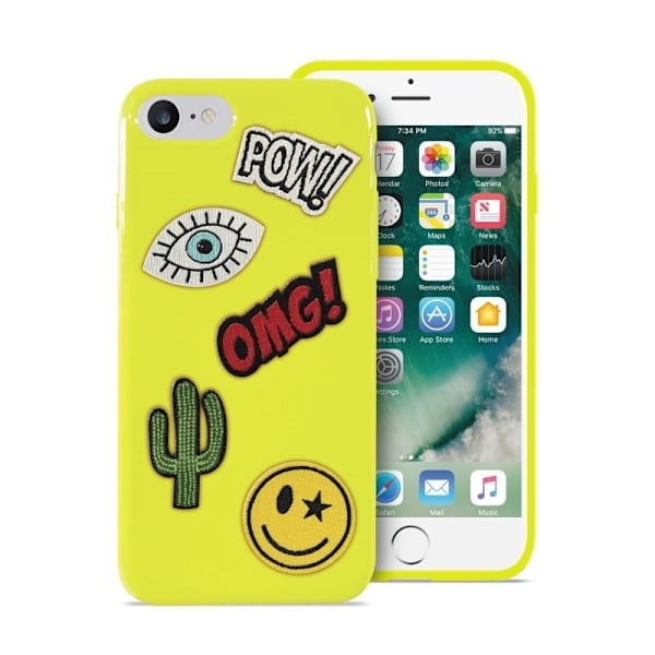 Puro Skal till iPhone SE/8/7, Patch Mania, 5st dekaler, Anpassningsbart, Gul Gul