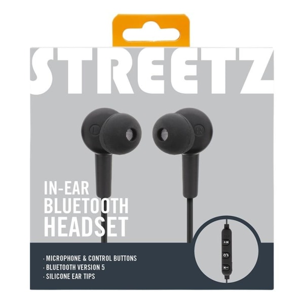 STREETZ In-ear BT headphones with microphone and control buttons Svart